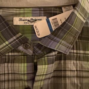 Tommy Bahama Gray and Green Plaid Shirt